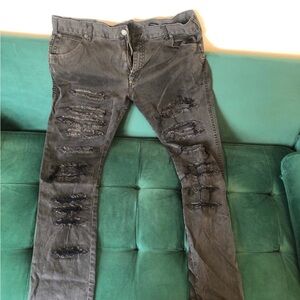 H & M blackish grey Distressed Men's Jeans